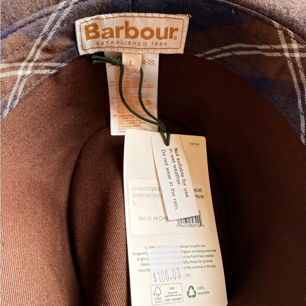 NWT Barbour Tack Fedora Chocolate Brown Size Large - Picture 2 of 5